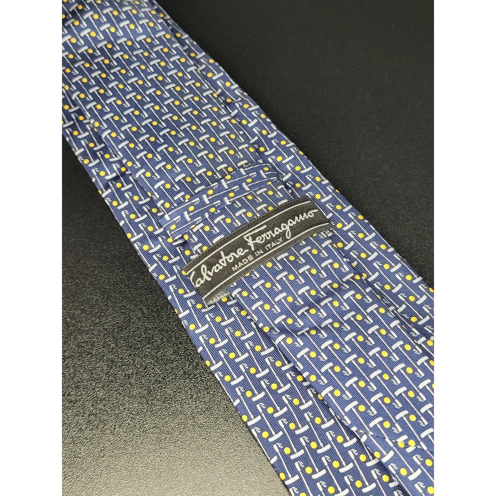 Salvatore Ferragamo Mens Silk Tie Blue Golf Club Ball Pattern Made in Italy